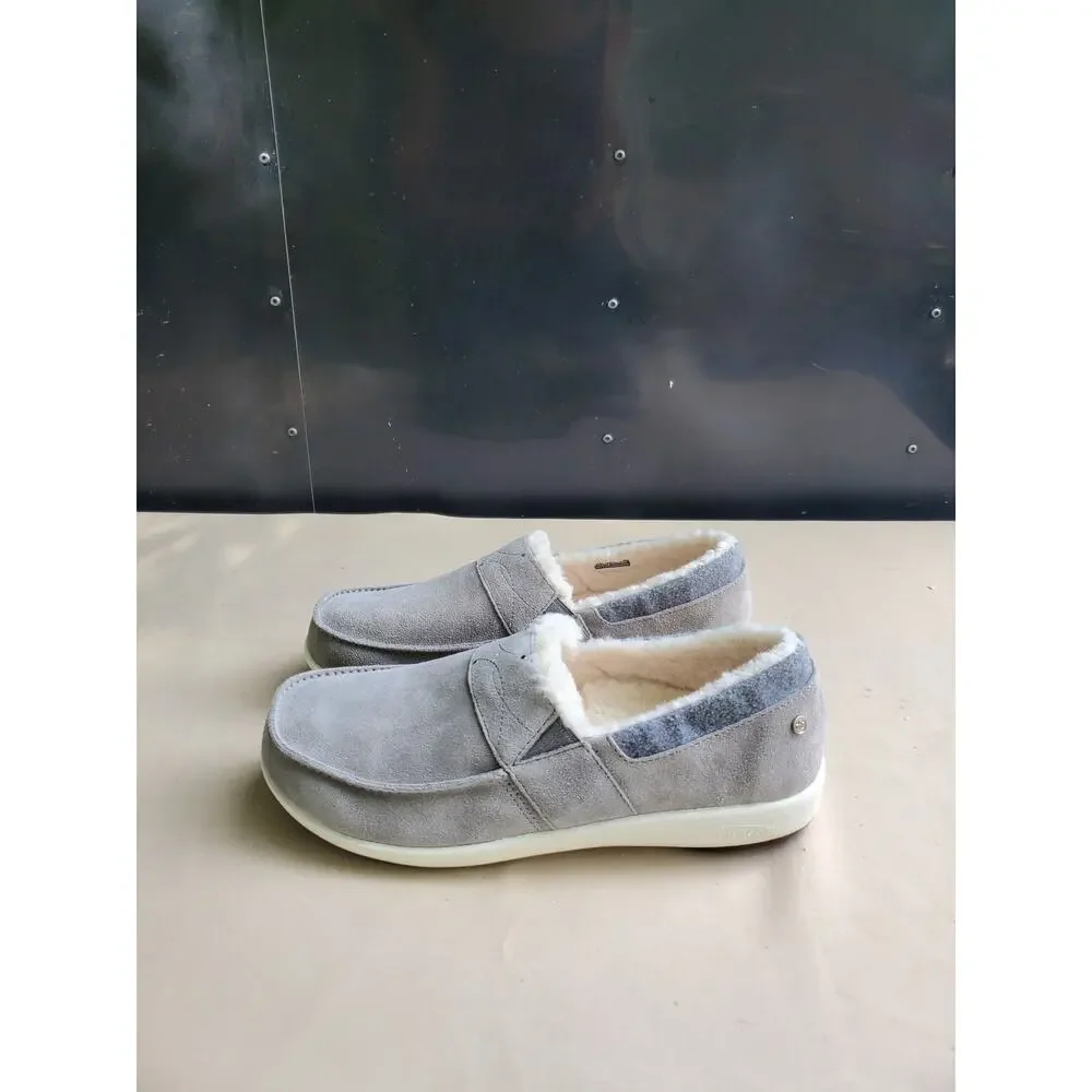 Spenco Mens Slip On Loafers 11D Gray Faux Shearling Lined Moc Toe Comfort
